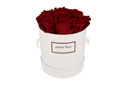 Petite Fleur Flowerbox Infinity Rosen M rund in Dunkelrot mit 9-10 Rosen 