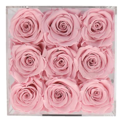 Petite Fleur Flowerbox M quadratisch Acryl 9 Infinity Rosen rosa 
