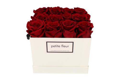 Petite Fleur Flowerbox Infinity Rosen M quadratisch in Dunkelrot mit 9-12 Rosen 
