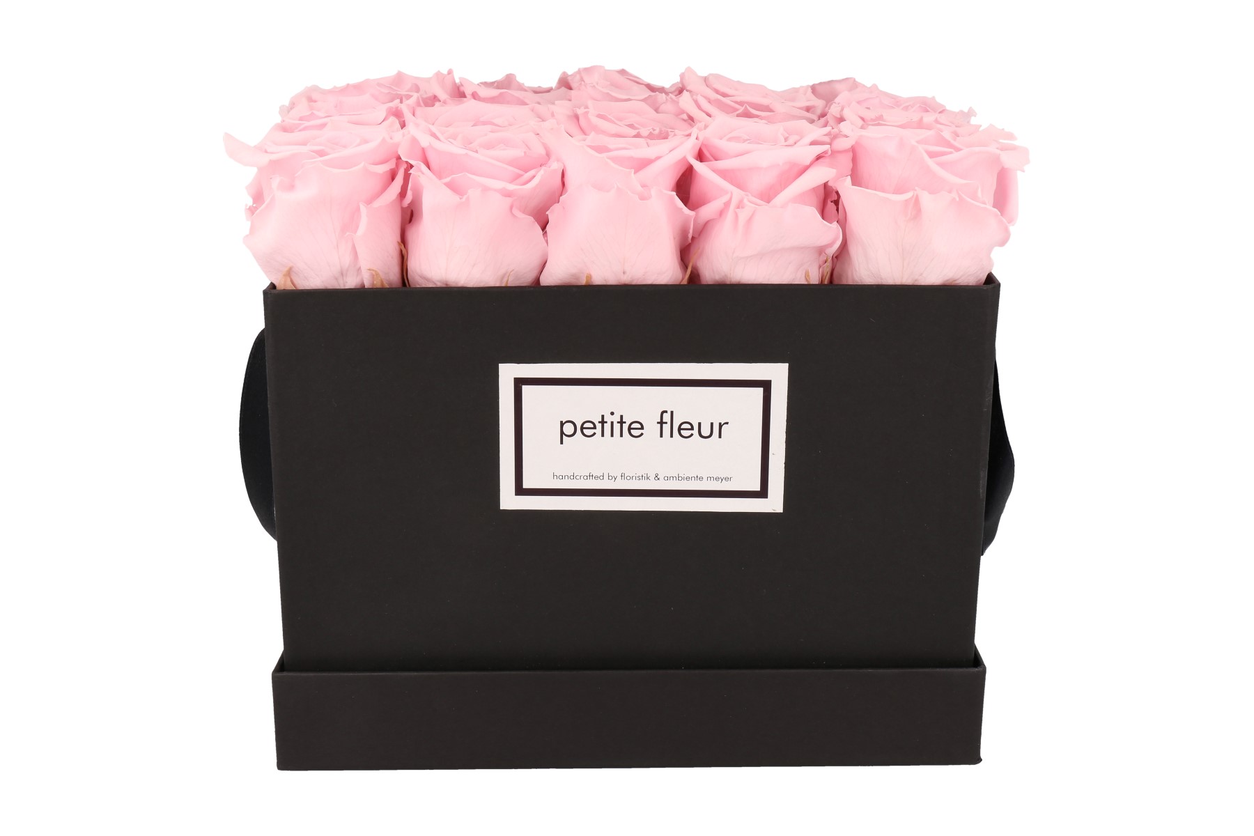 Petite Fleur Flowerbox L quadratisch schwarz 20-25 Infinity Rosen rosa 