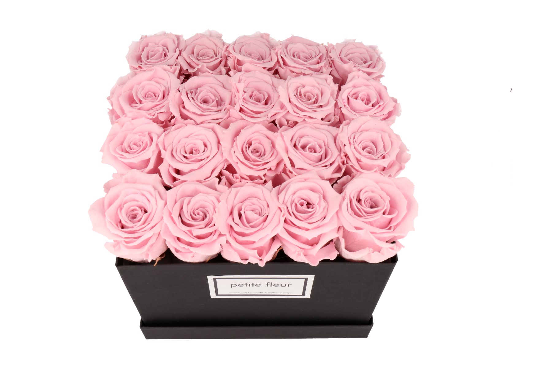 Petite Fleur Flowerbox L quadratisch schwarz 20-25 Infinity Rosen rosa 
