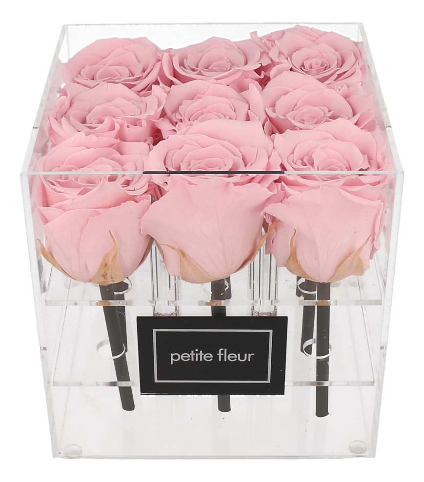 Petite Fleur Flowerbox M quadratisch Acryl 9 Infinity Rosen rosa 