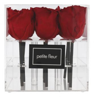 Petite Fleur Flowerbox M quadratisch Acryl 9 Infinity Rosen dunkelrot 