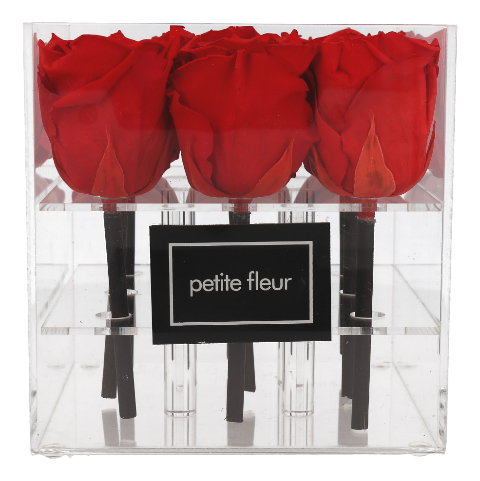 Petite Fleur Flowerbox M quadratisch Acryl 9 Infinity Rosen rot 
